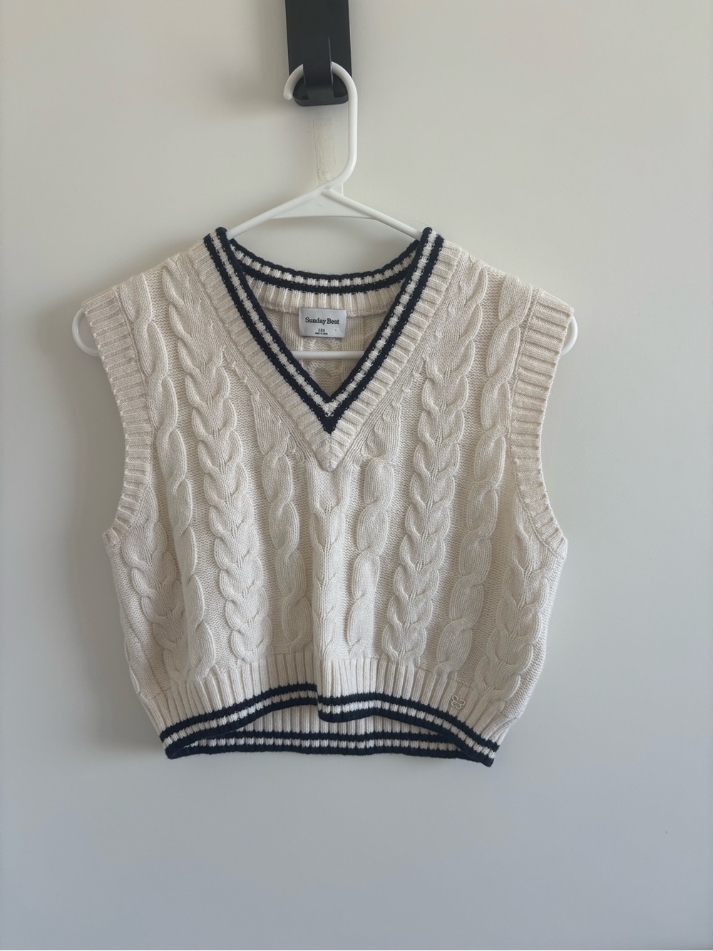 Sunday Best Merino Wool Cream Cable Knit V-Neck Sweater Vest